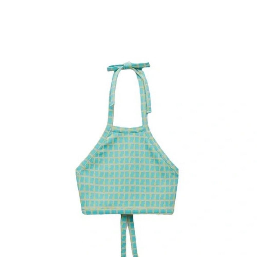 Zara Vibrant Blue and Green Checkered Halter Tank Top - Picture 5 of 8